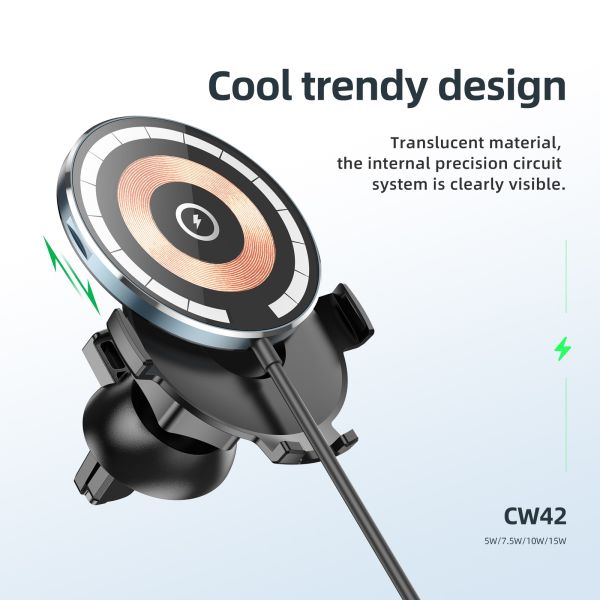 Hoco CW42 15W Magnetic Wireless Charger Air Vent Car Holder