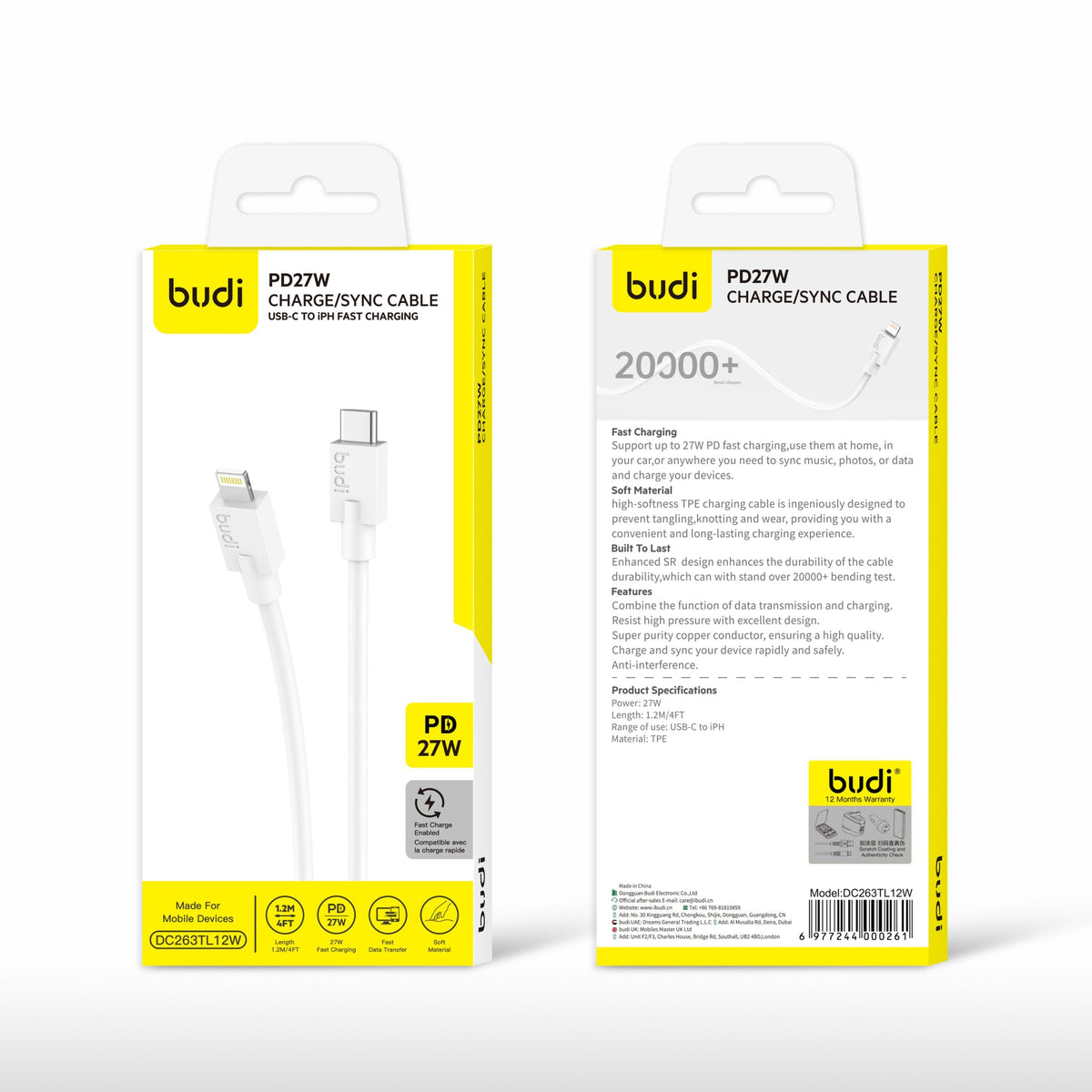 Budi DC263TL12 1.2m 27W Type-C to Lightning Cable