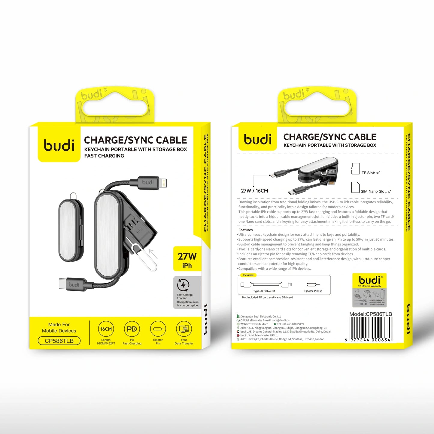 Budi CP586TL 16cm 27W Type-C to Lightning Cable