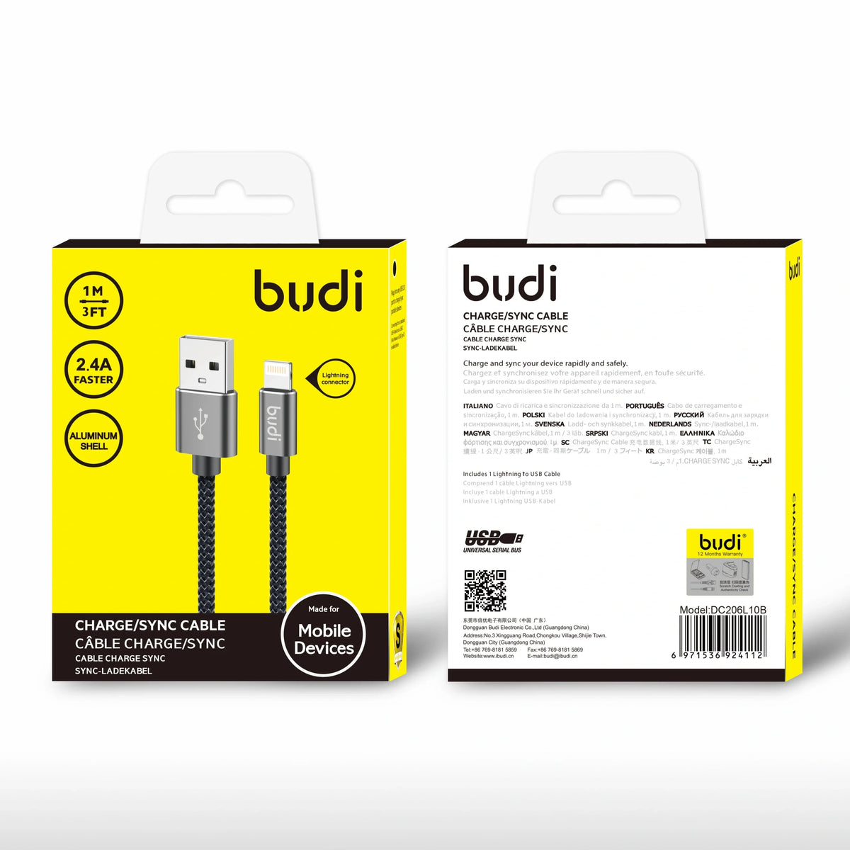 Budi M8J206L 3m USB-A to Lightning cable