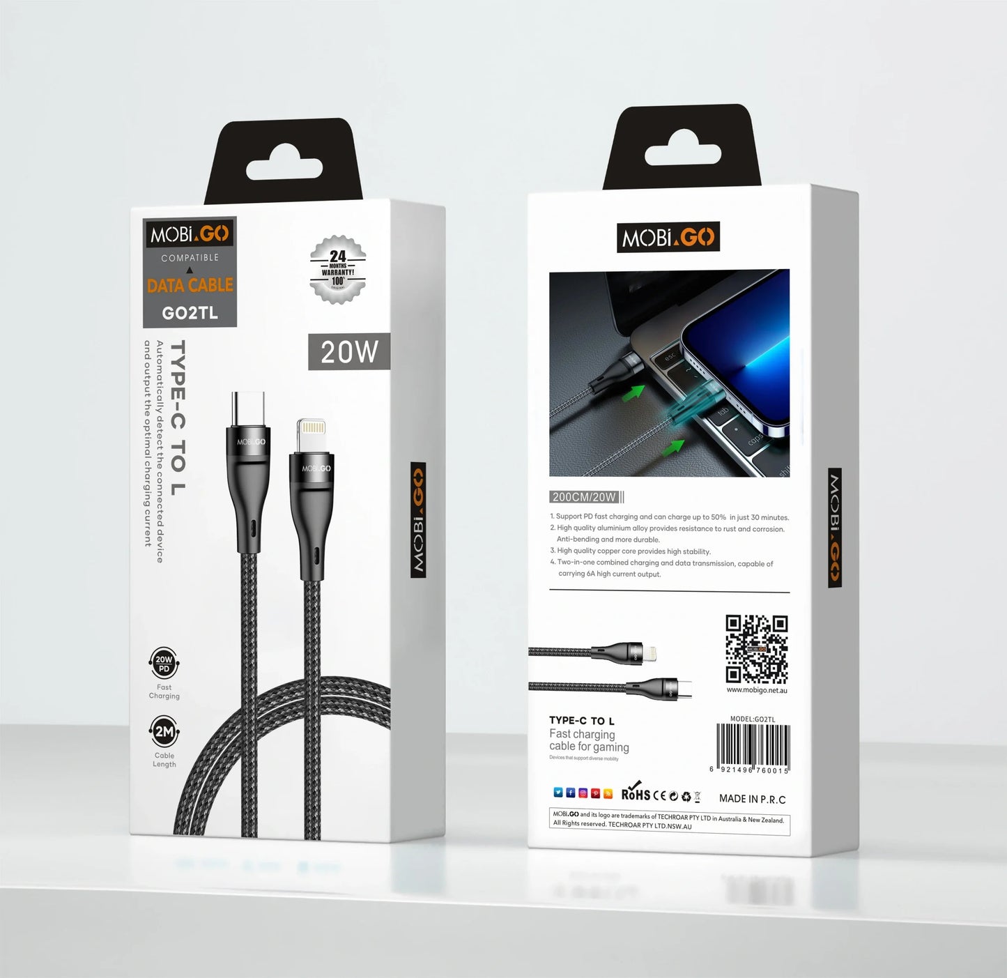 Mobigo GO2TL 2m 20W Type-C to Lightning cable
