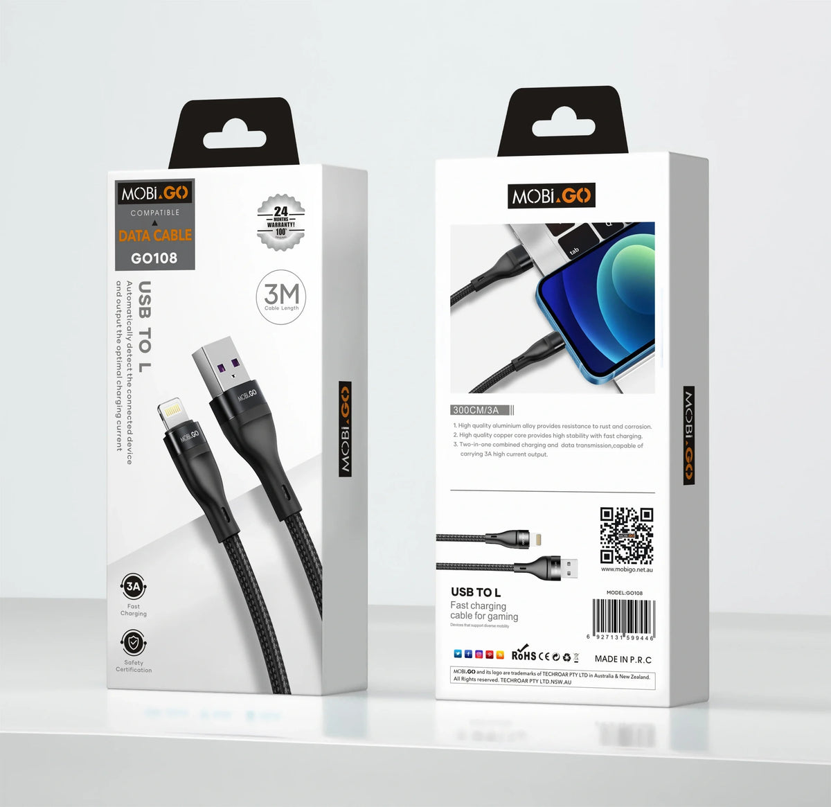 Mobigo GO108 3m USB-A to Lightning cable