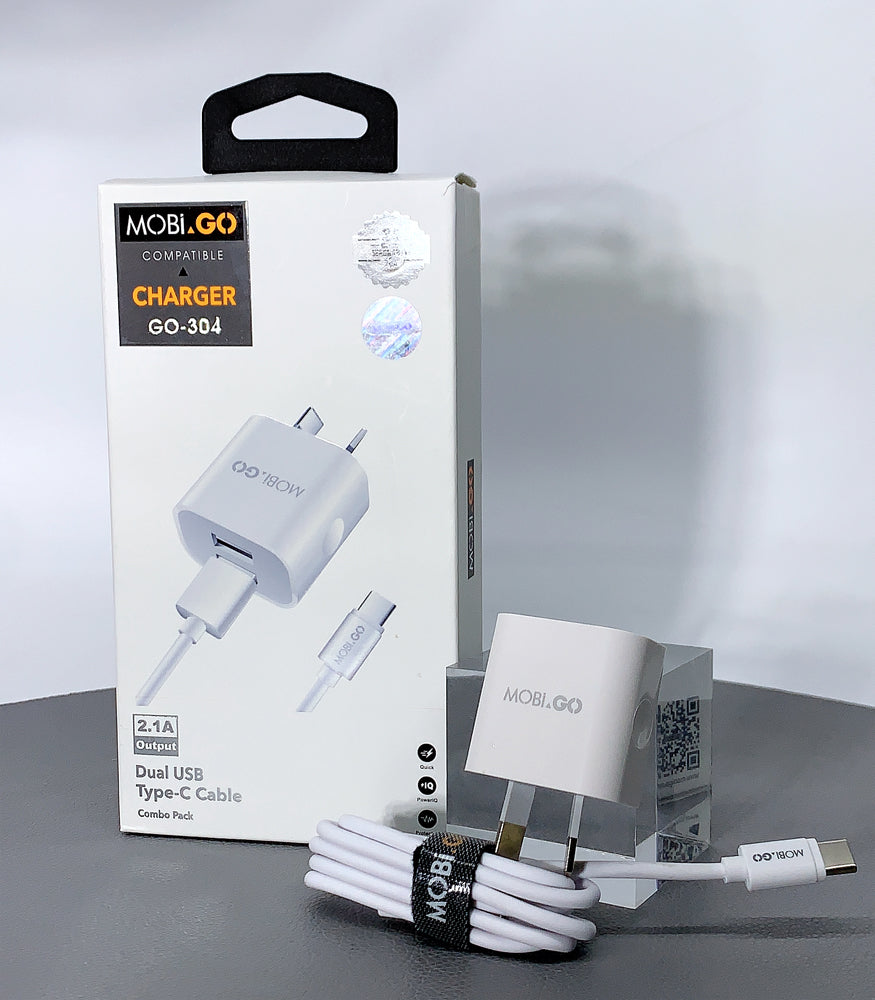 Mobigo dual USB fast home charger with type-c cable GO304