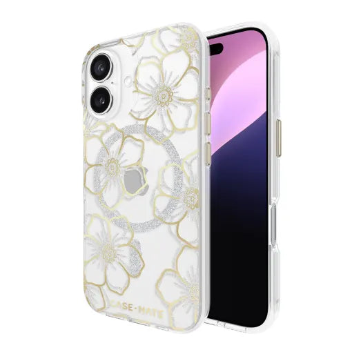Case-Mate Floral Gems MagSafe Case For iPhone 16 - Gold