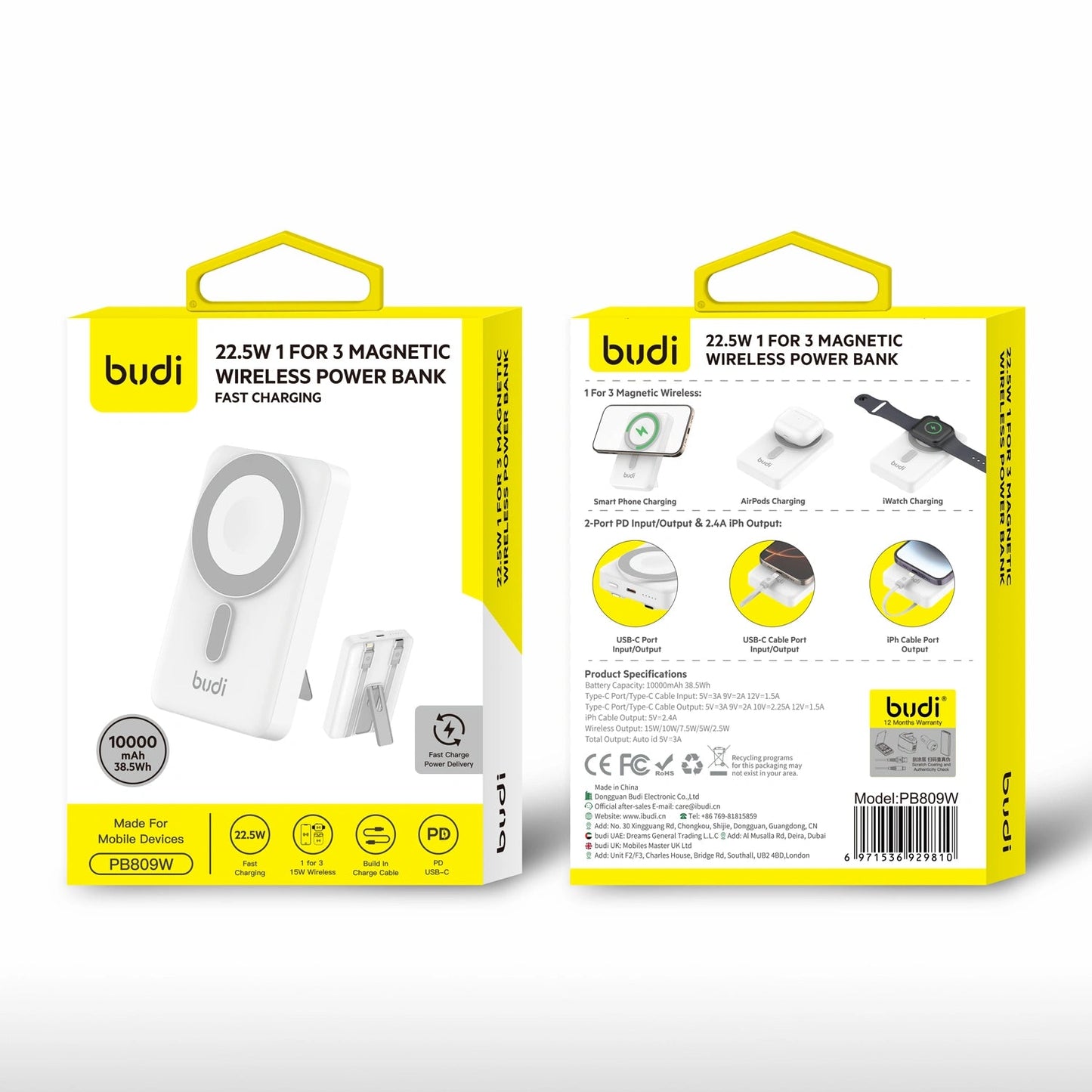 Budi PB809W 10000 mah PD MagFit power bank