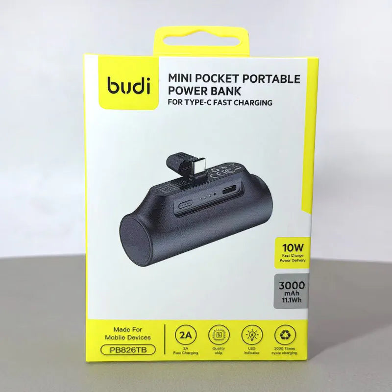 Budi PB826T 3000 mah Mini Pocket Portable Power Bank