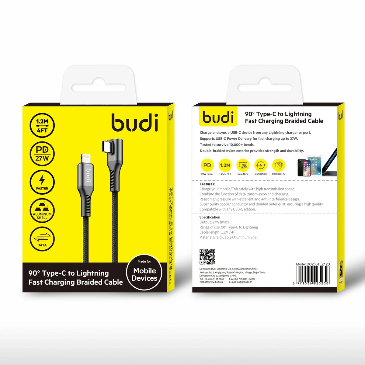 Budi DC253TTZ12 1.2m 65W Type-C to C Cable
