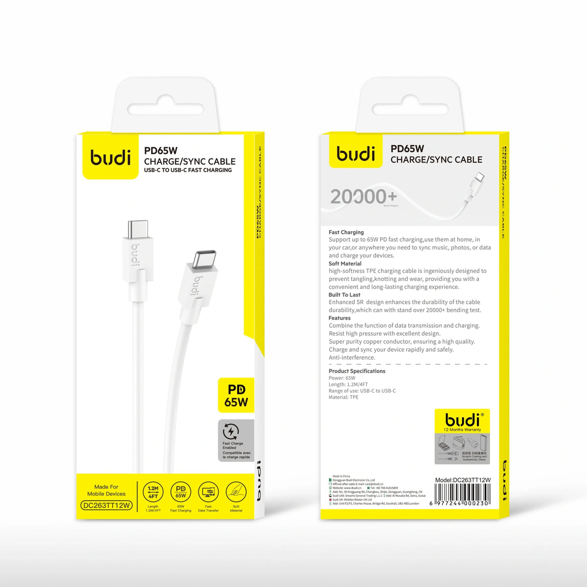 Budi DC263TT12 1.2m 65W Type-C to C Cable
