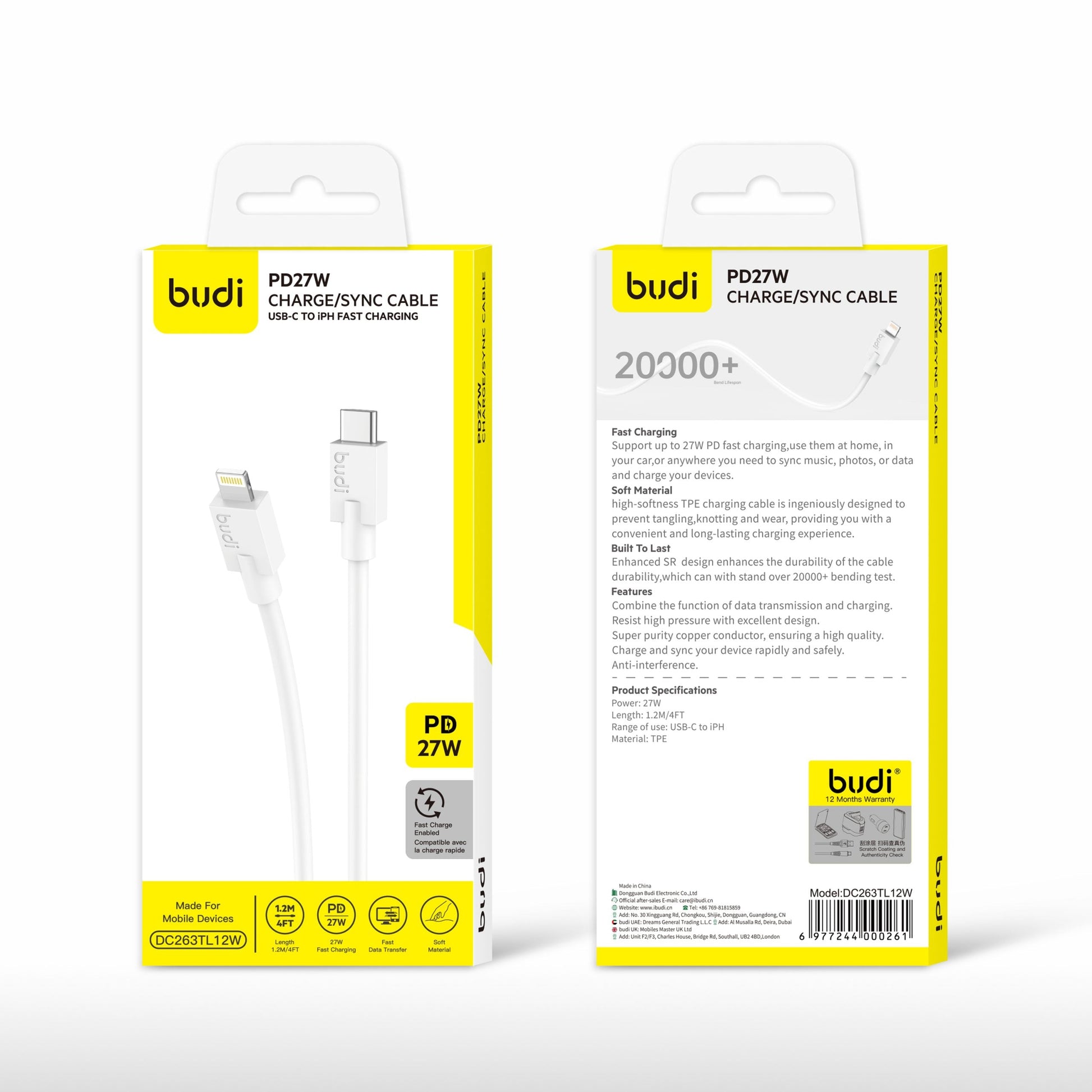 Budi DC263TL12 1.2m 27W Type-C to Lightning Cable