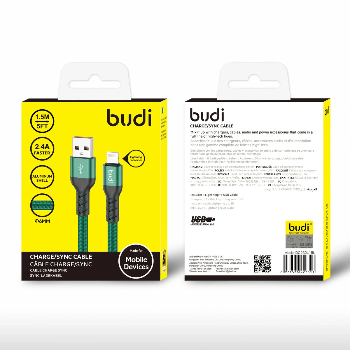 Budi DC232L15L 1.5m USB-A to Lightning cable
