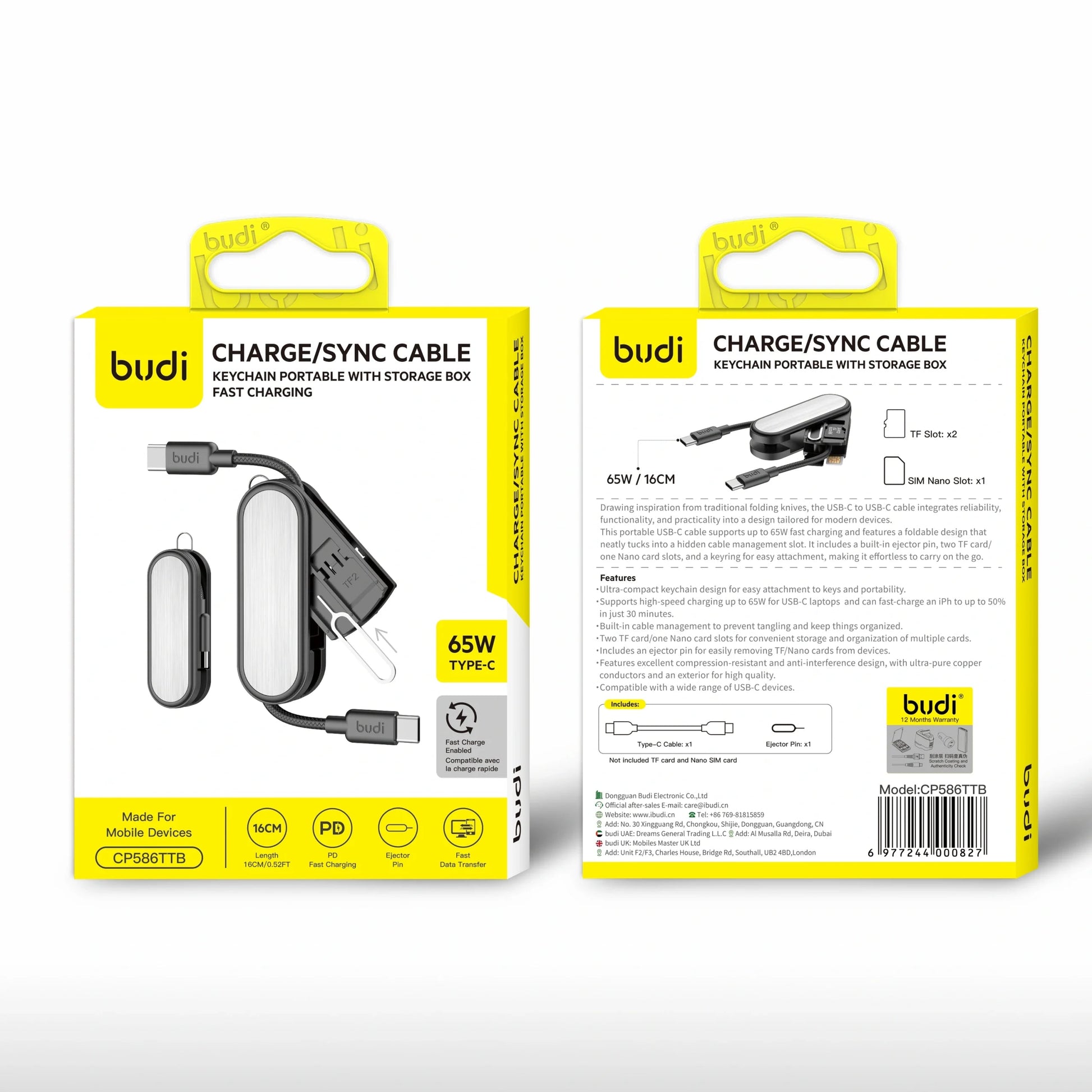 Budi CP586TT 16cm 65W Type-C to C Cable