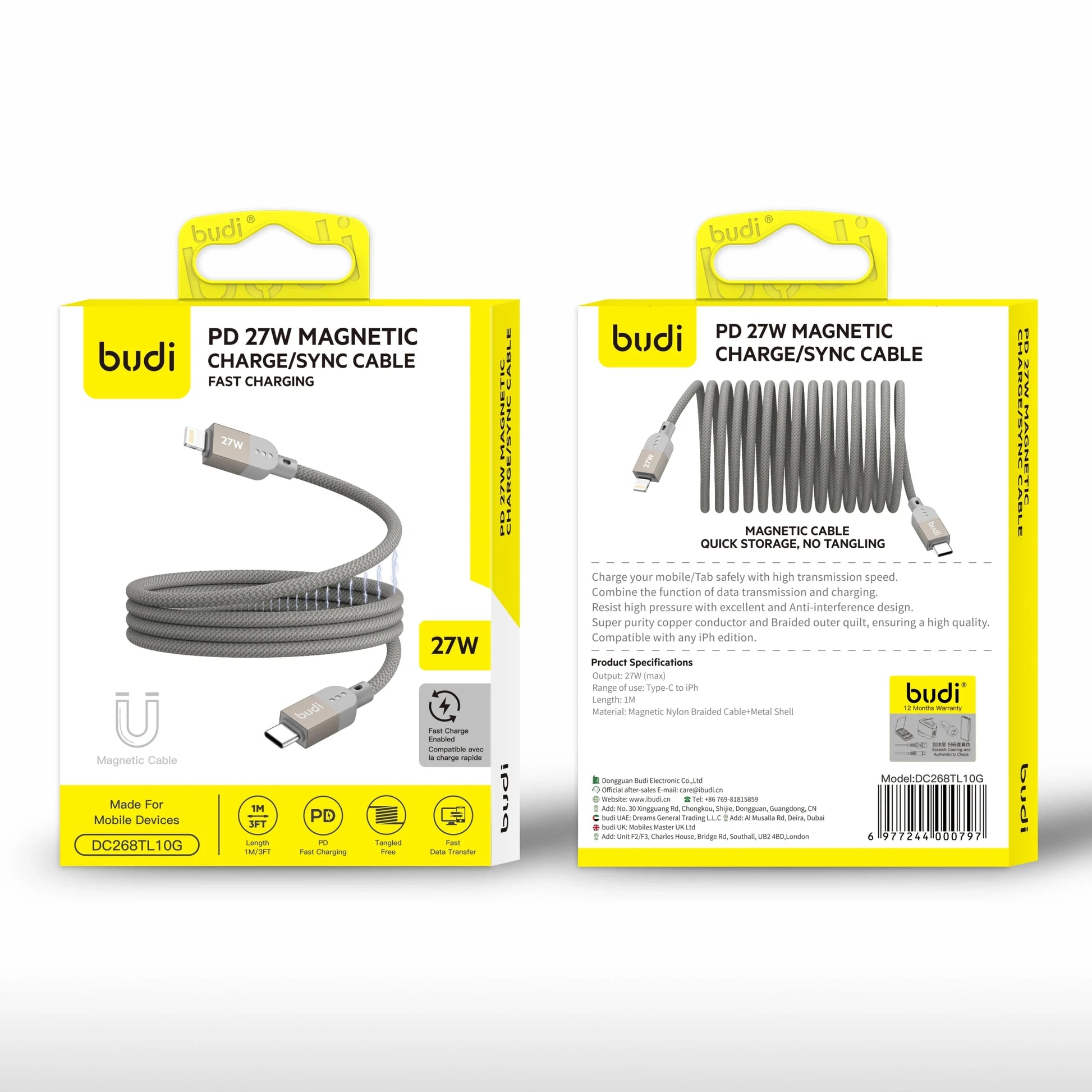Budi DC268TL10 1m 27W Type-C to Lightning Cable