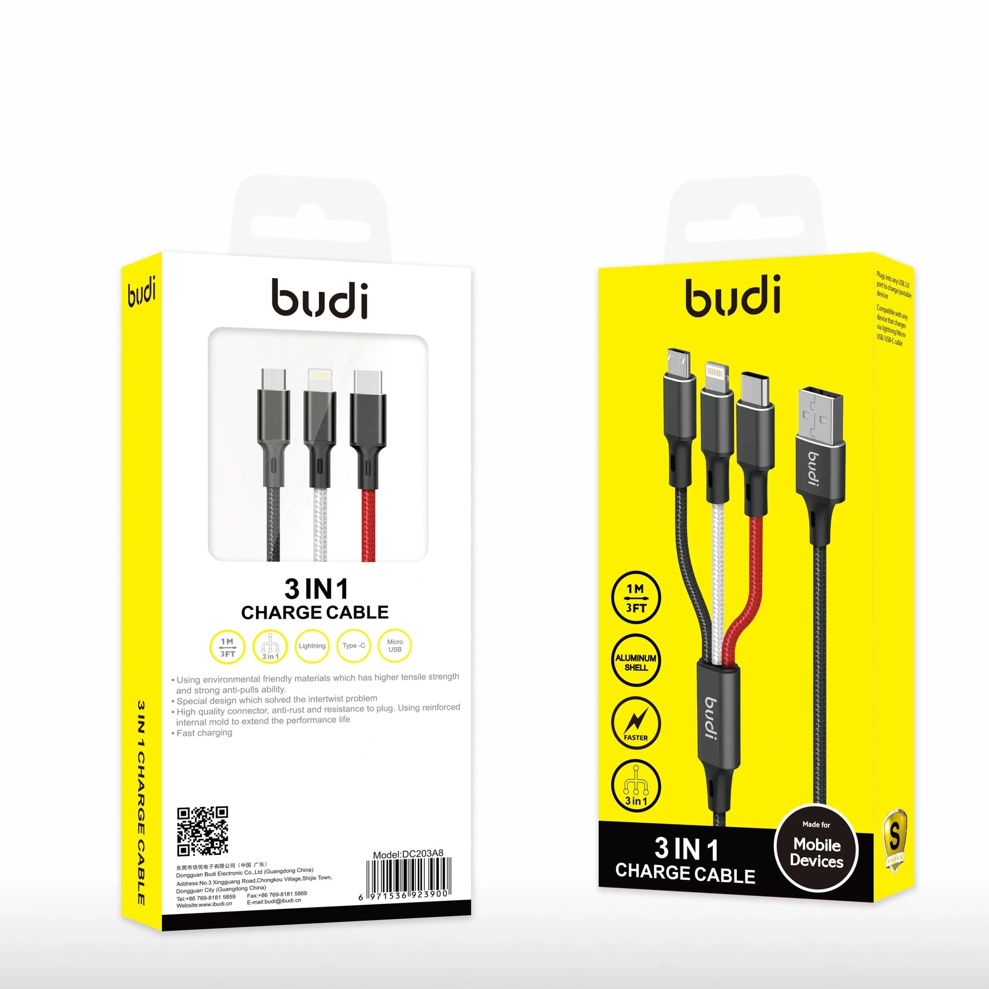 Budi DC203A8 1m 3 in 1 cable