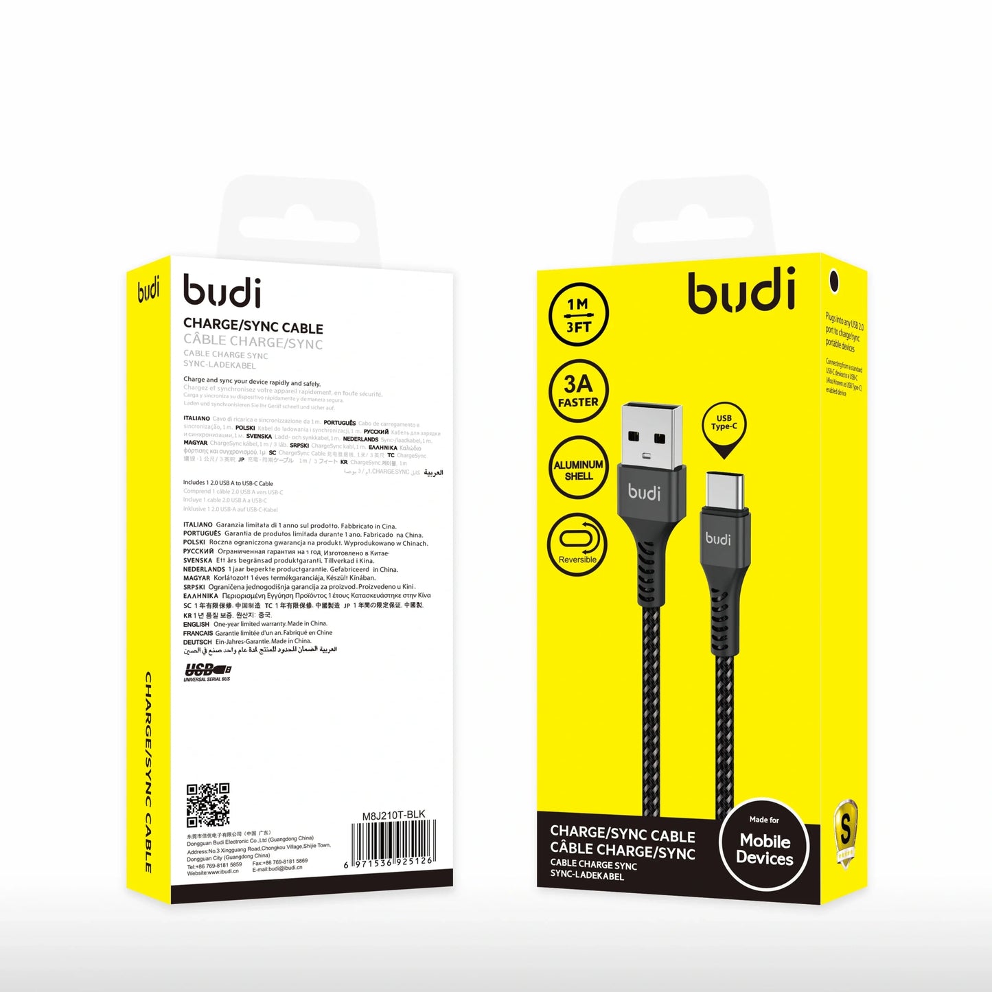 Budi DC210T10 1m USB-A to C cable