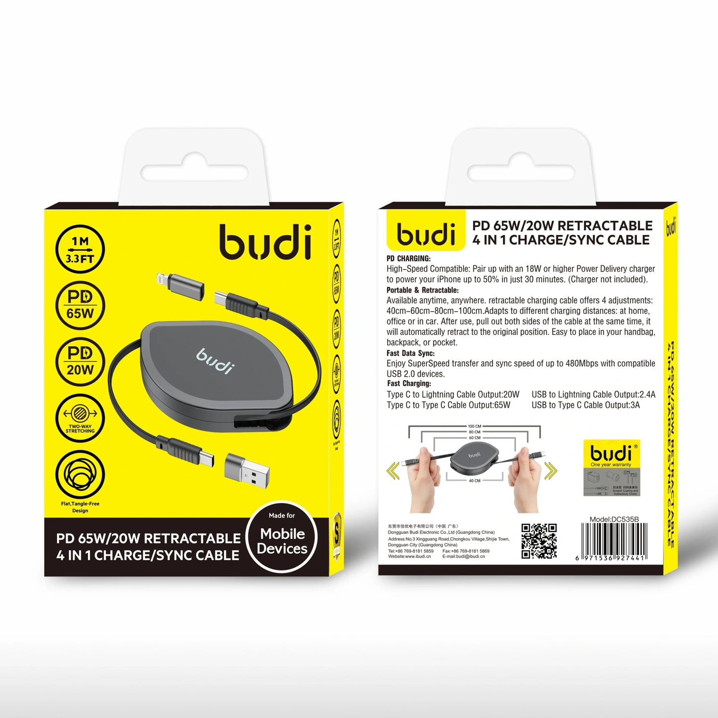 Budi DC535B 1m 4 in 1 65W/20W Type-C to Lightning Cable