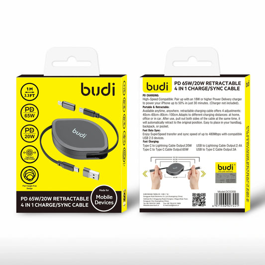 Budi DC535B 1m 4 in 1 65W/20W Type-C to Lightning Cable
