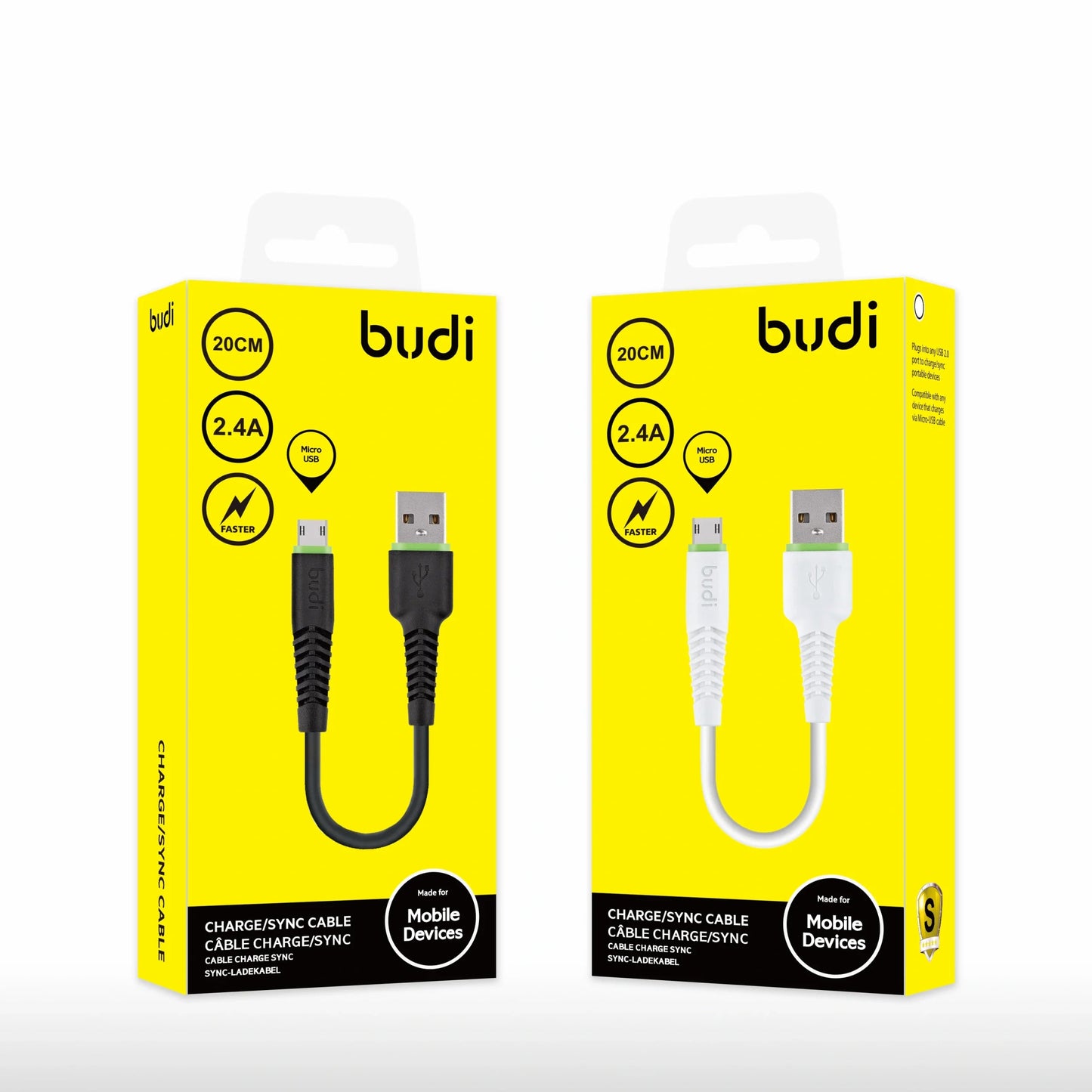 Budi M8J150M20 20cm USB-A to Micro cable