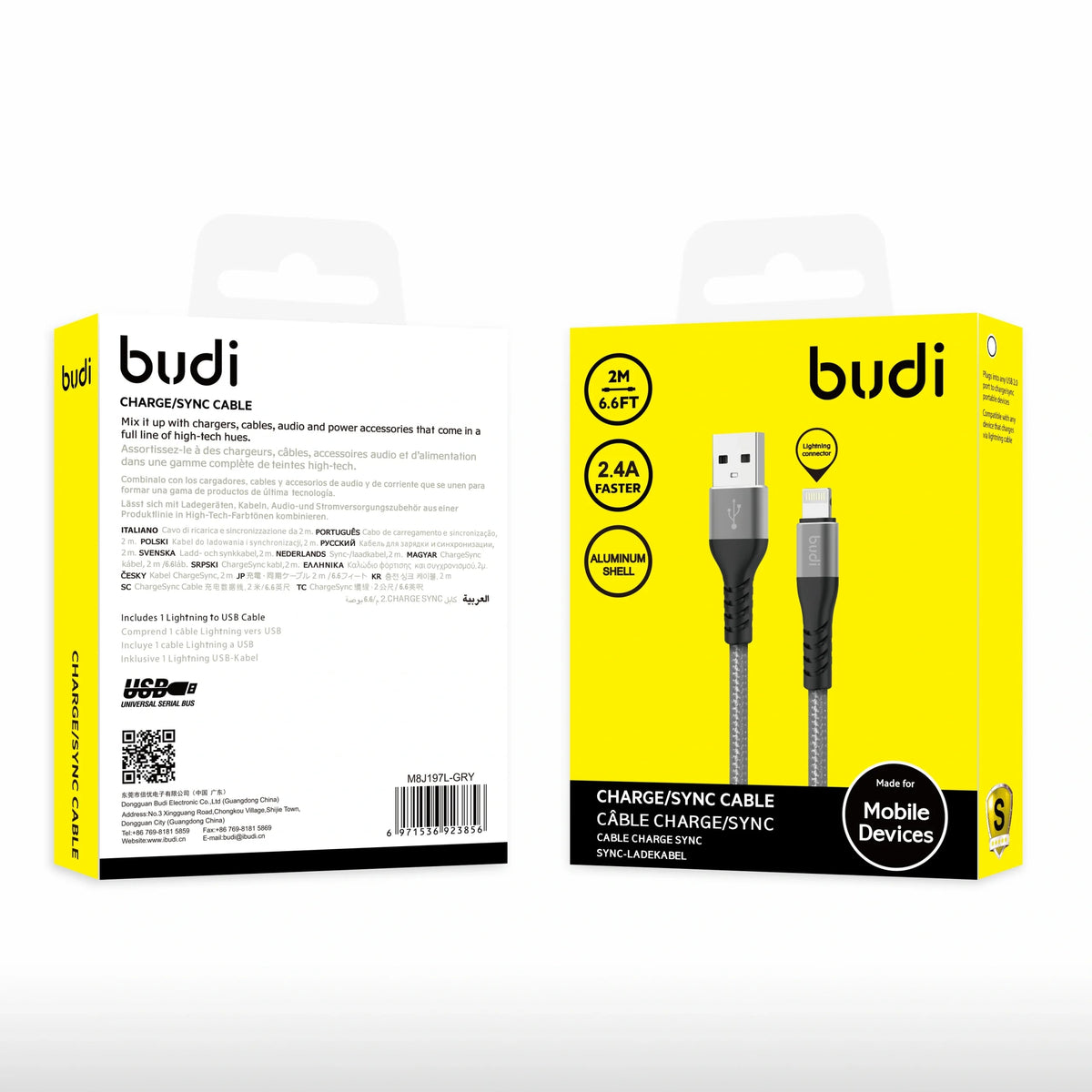 Budi DC197L20H 2m USB-A to Lightning cable
