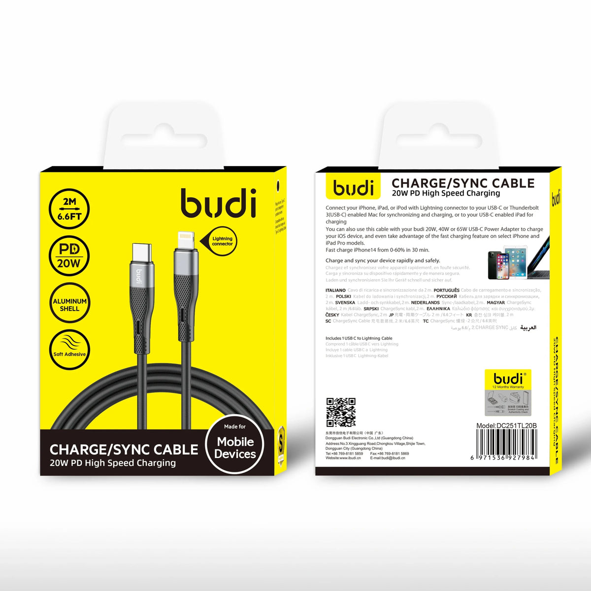 Budi DC251TL20 2m 20W Type-C to Lightning Cable
