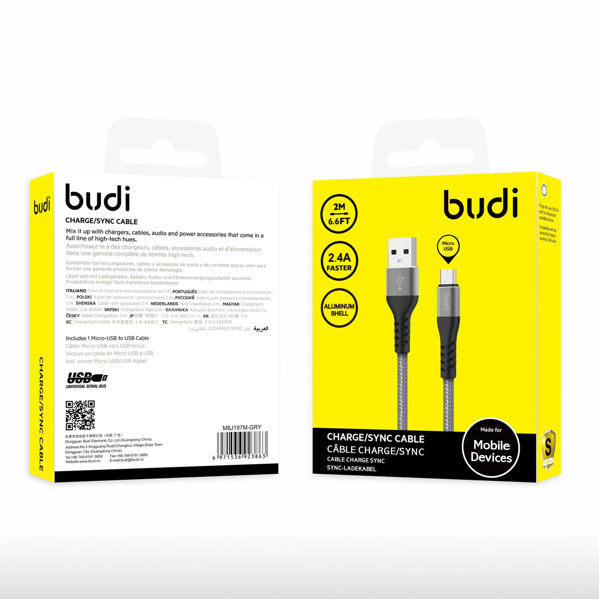 Budi DC197M20H 2m USB-A to Micro cable