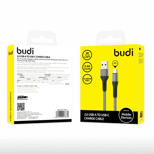 Budi DC197T20H 2m USB-A to C cable