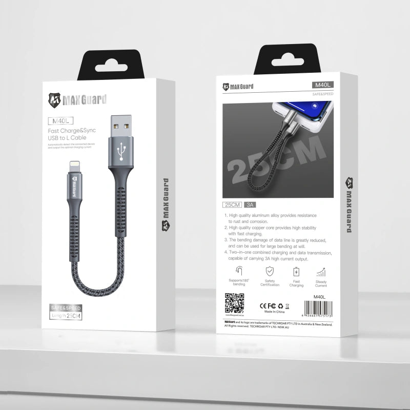 Maxguard M40L 25cm USB-A to Lightning cable