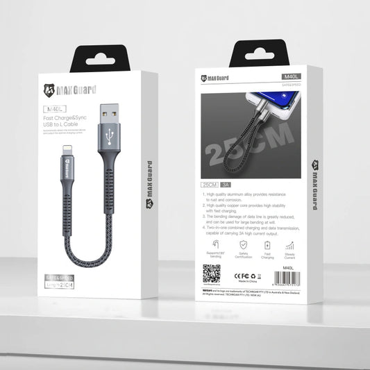 Maxguard M40L 25cm USB-A to Lightning cable