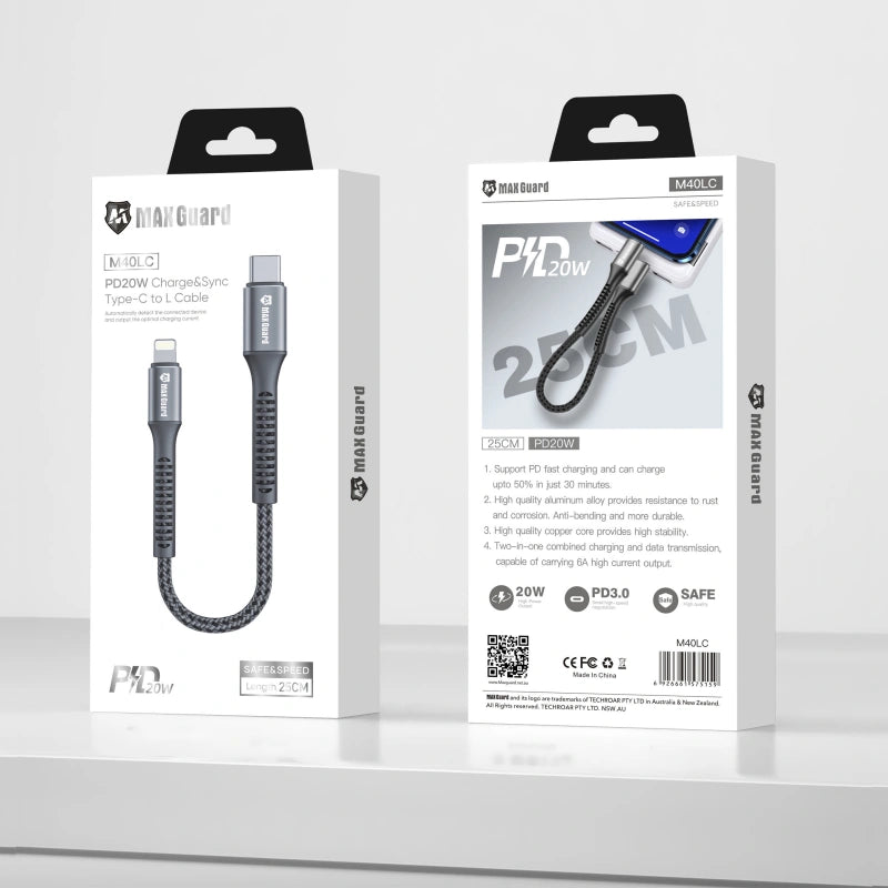 Maxguard M40LC 25cm 20W Type-C to Lightning cable