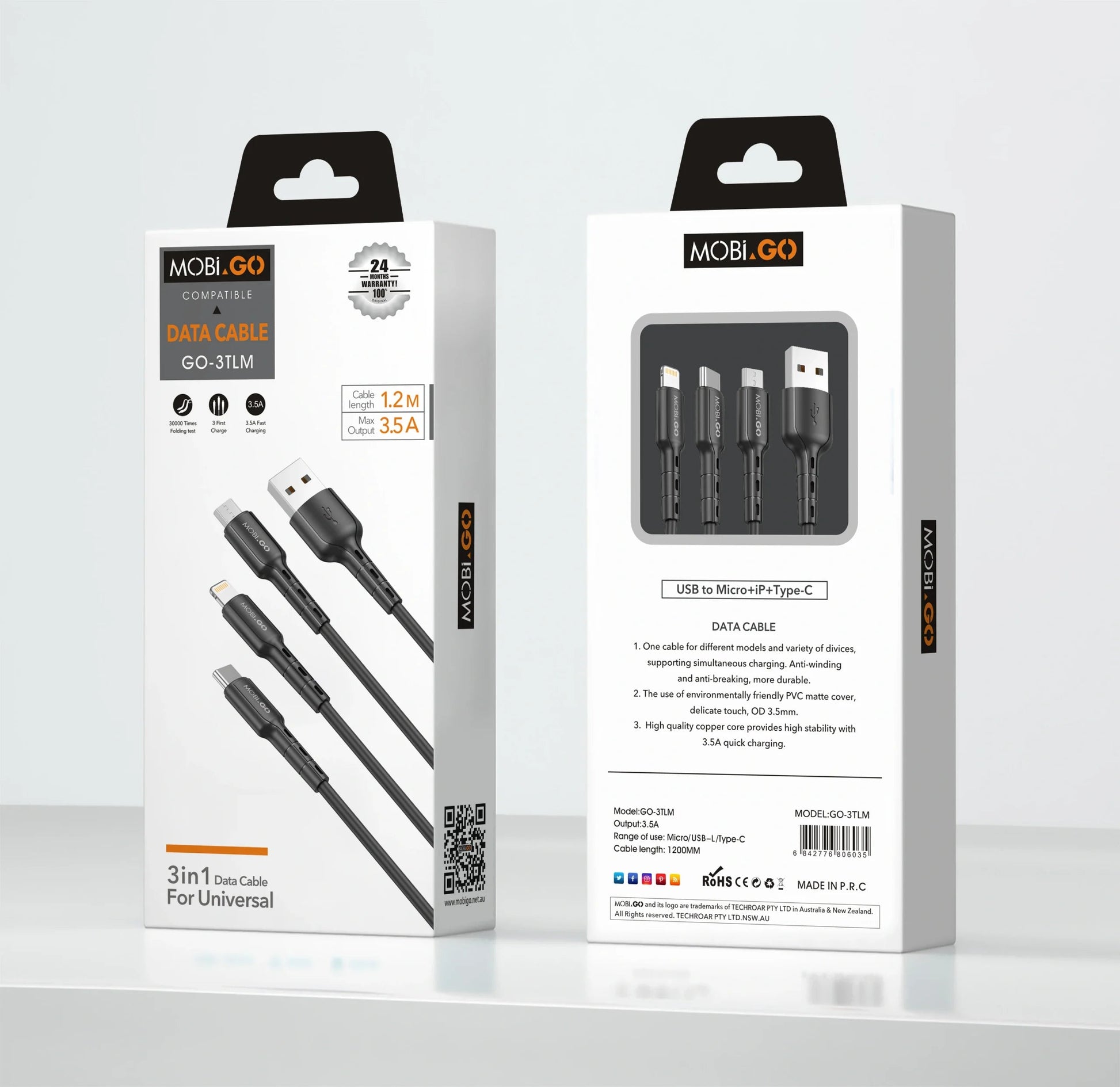 Mobigo GO3TLM 1.2m 3 in 1 cable