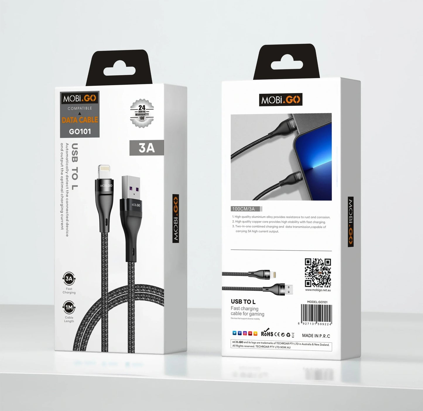 Mobigo GO101 1m USB-A to Lightning cable