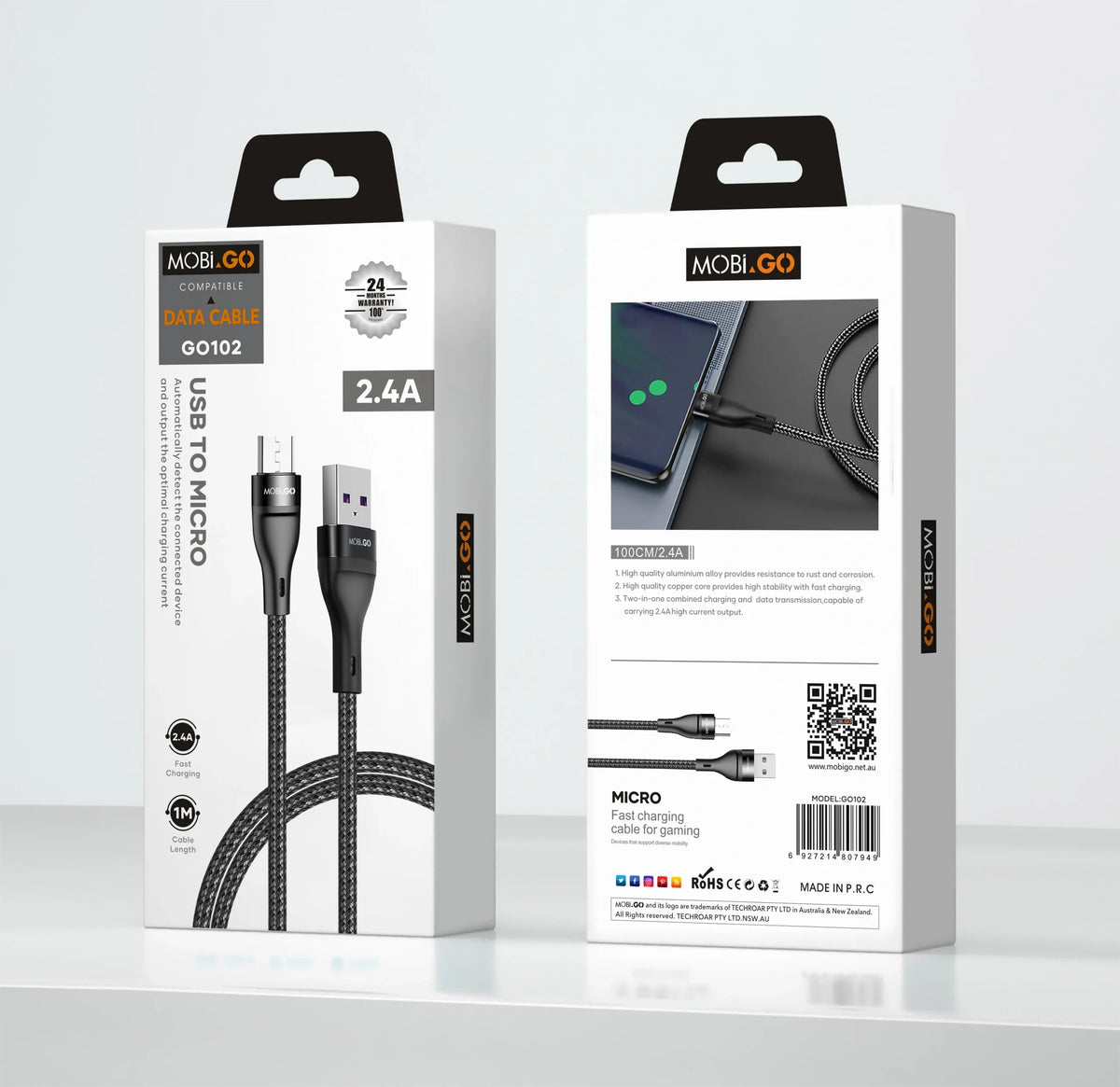 Mobigo GO102 1m USB-A to Micro cable