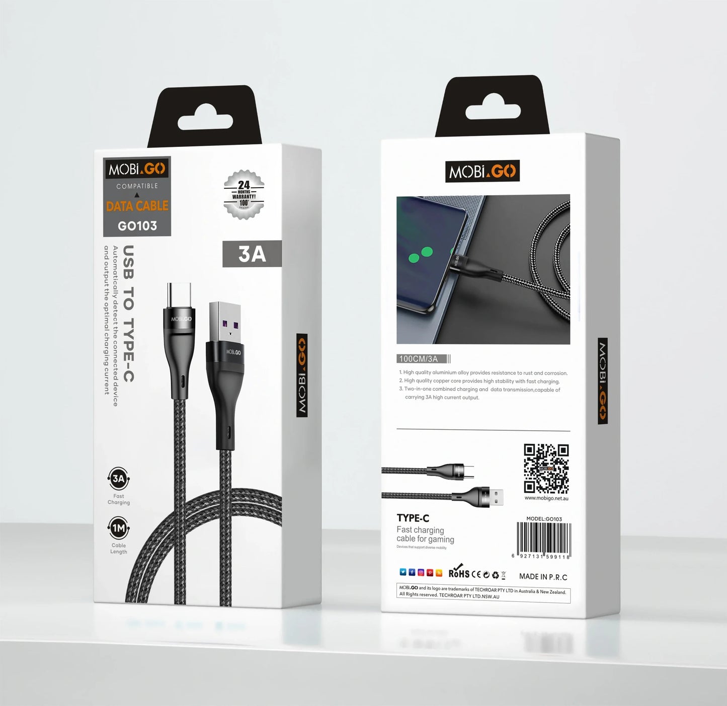 Mobigo GO103 1m USB-A to C cable