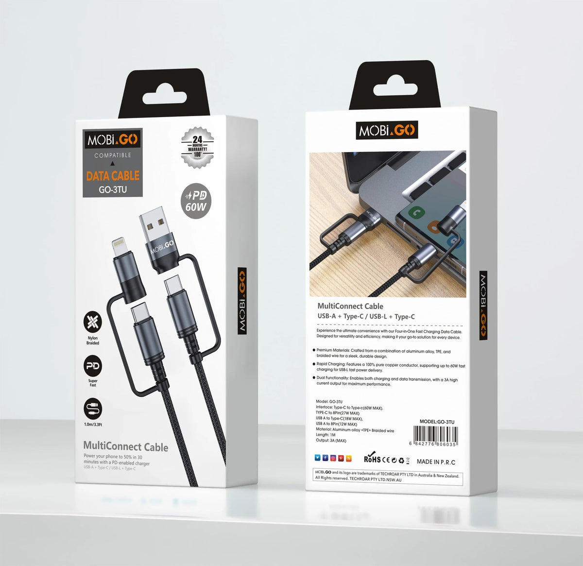 Mobigo GO3TU 1m 60W 4 in 1 Cable
