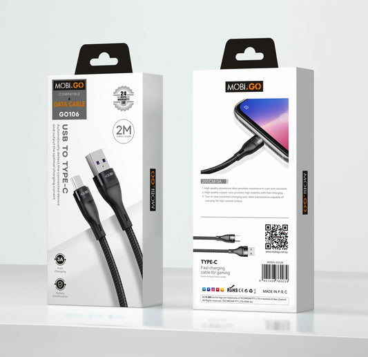 Mobigo GO106 2m USB-A to C cable