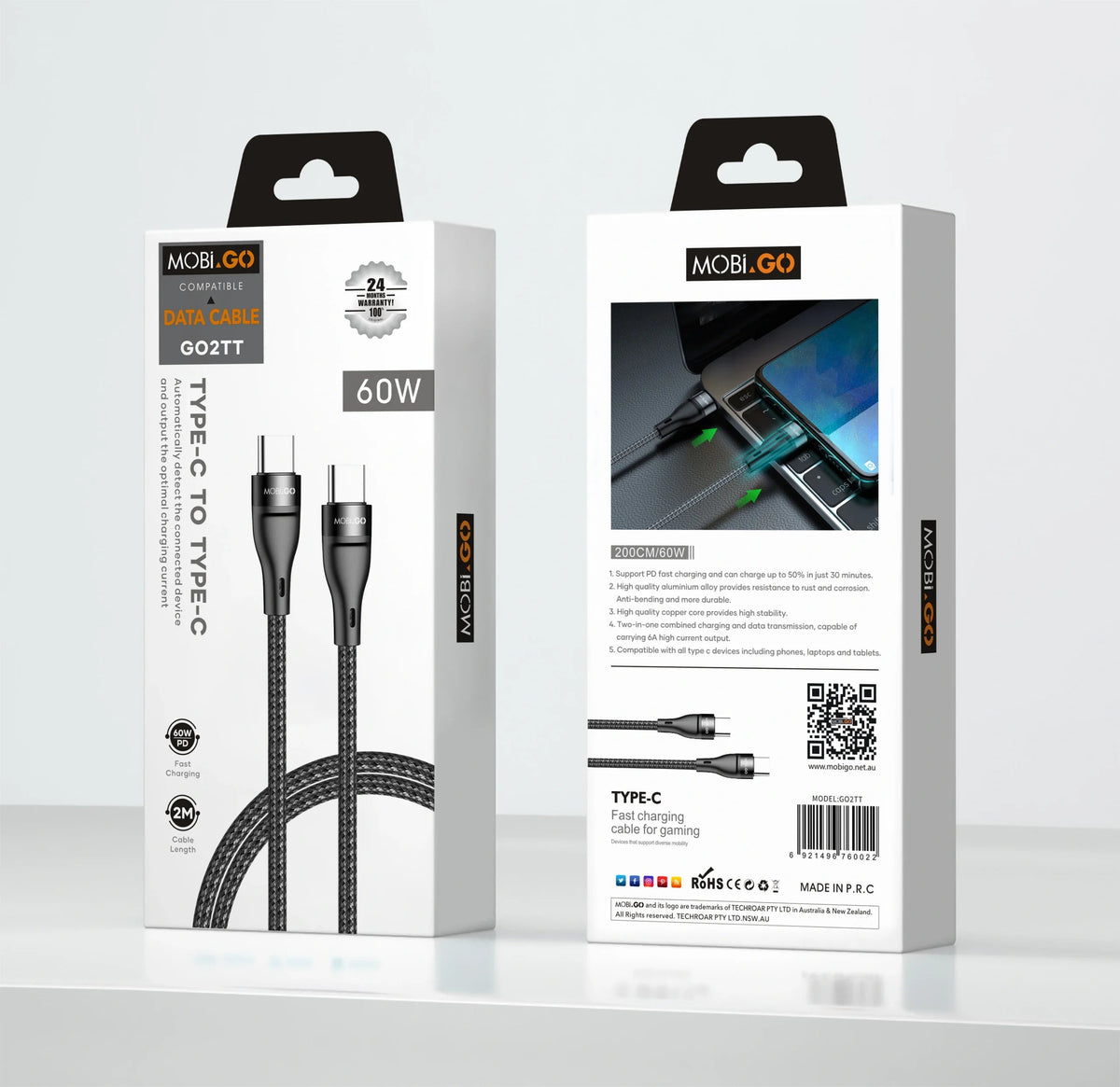 Mobigo GO2TT 2m 65W Type-C to C cable