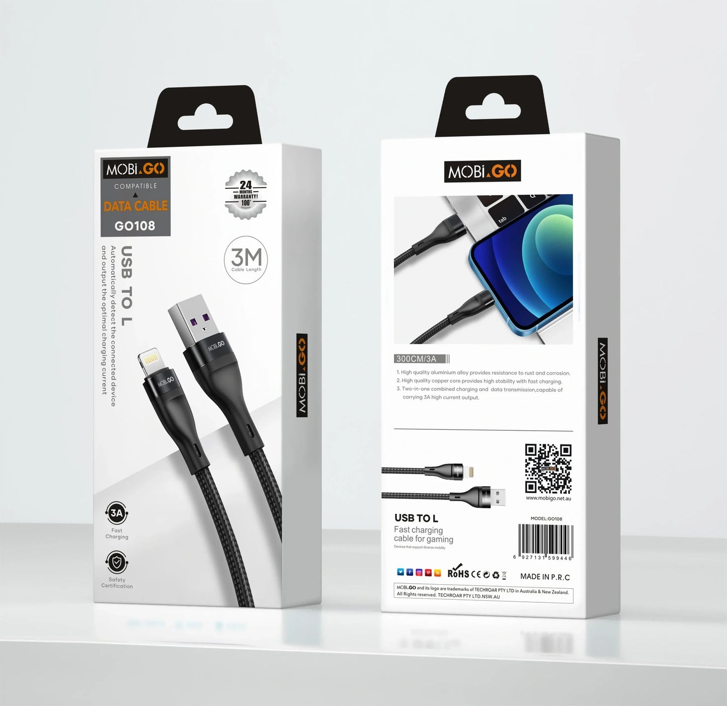 Mobigo GO108 3m USB-A to Lightning cable