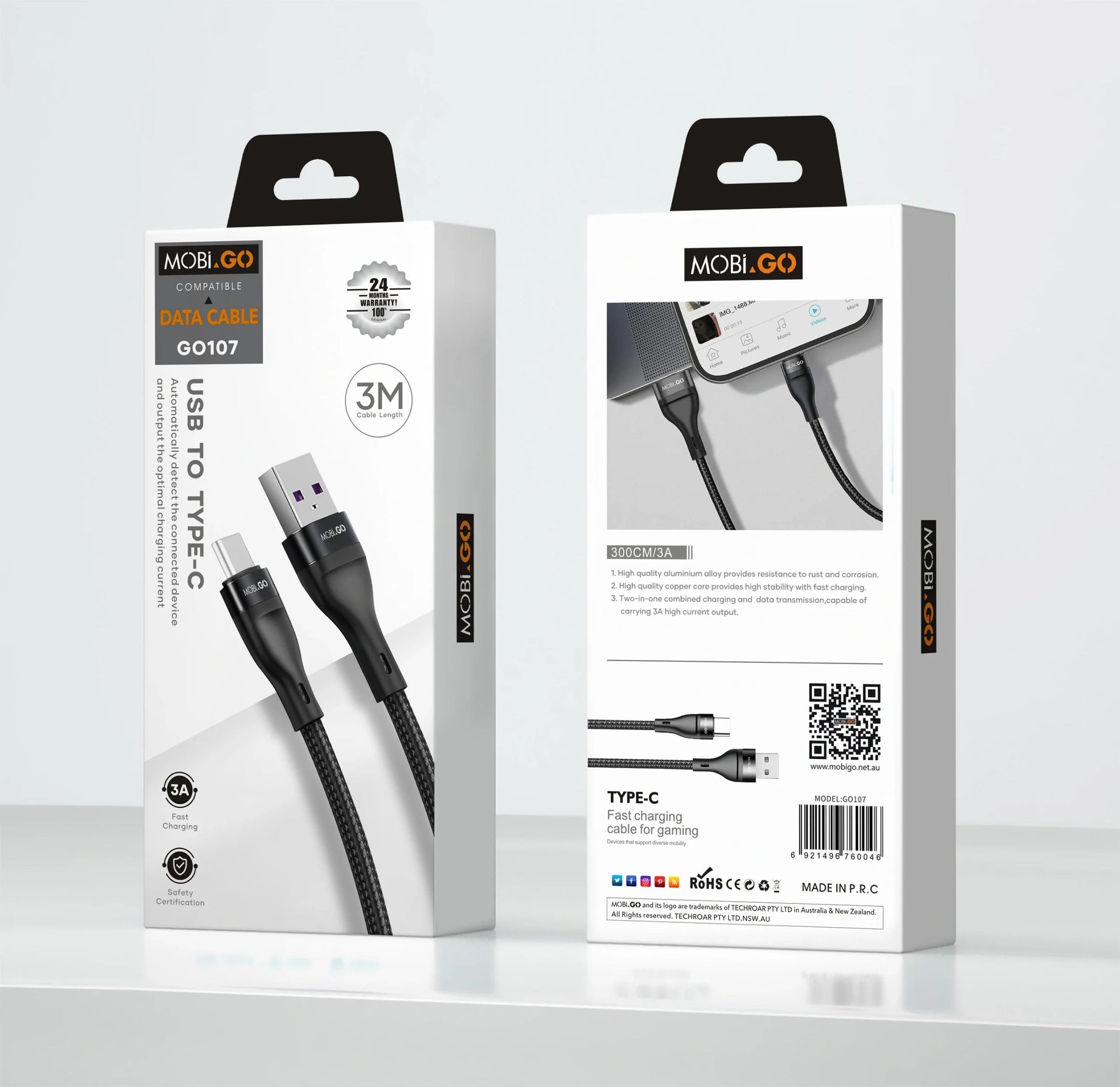 Mobigo GO107 3m USB-A to C cable